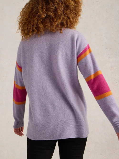 Gestreifter Kaschmirpullover Holly mit Stehkragen - Purple Mlt - 42 Bild 4