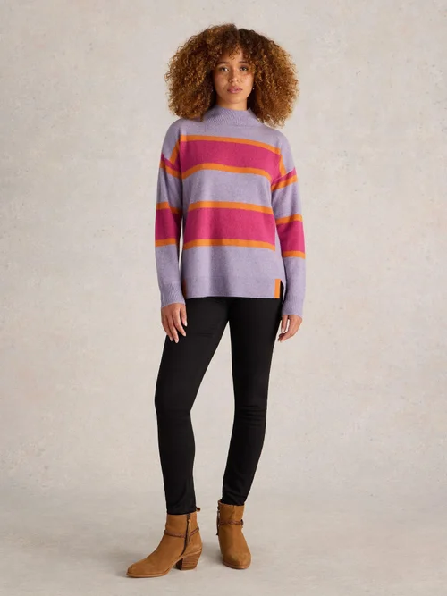 Gestreifter Kaschmirpullover Holly mit Stehkragen - Purple Mlt - 42 Bild 2