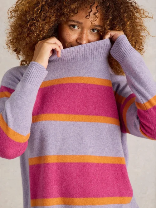 Gestreifter Kaschmirpullover Holly mit Stehkragen - Purple Mlt - 52 Bild 3