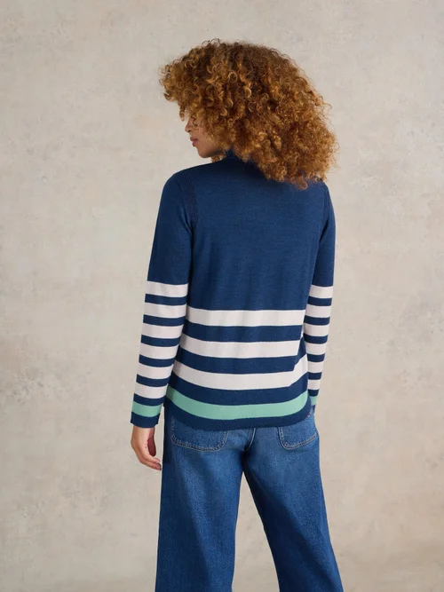 Gestreifter Rollkragenpullover aus Merinowolle - Blue Mlt - 50 Bild 4
