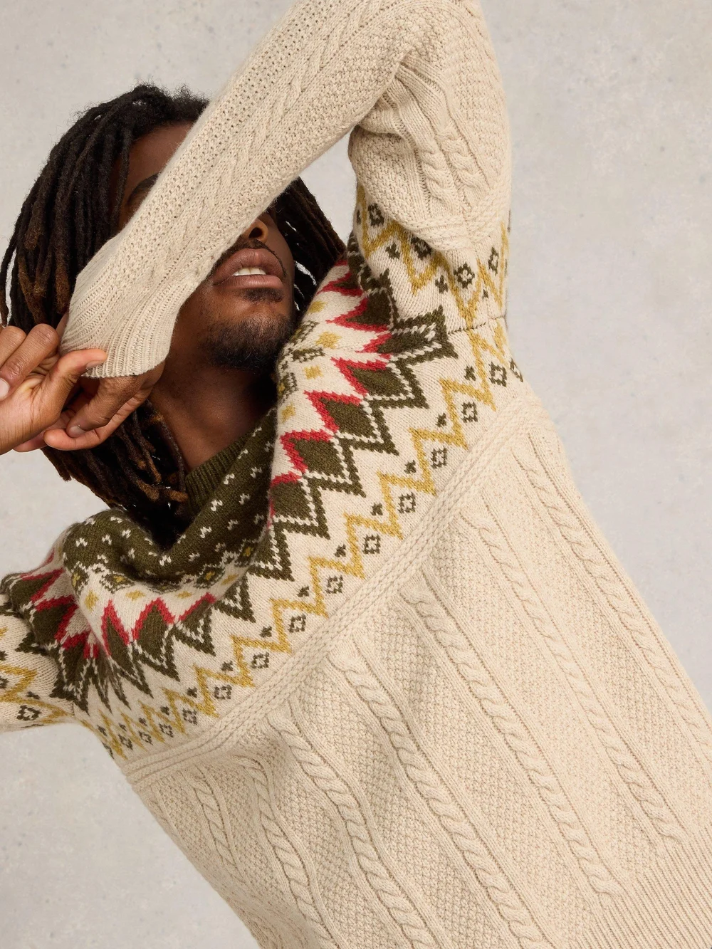 Norwegerpullover mit Zopfstrickmuster - Nat Mlt - XXXL Bild 1