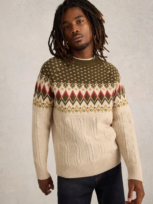 Norwegerpullover mit Zopfstrickmuster - Nat Mlt - XS Bild 3