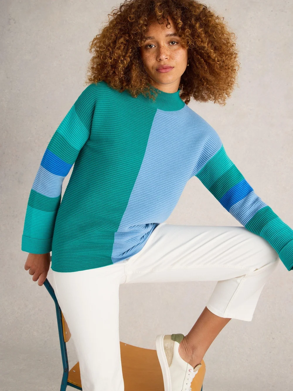 Pullover Jana mit Stehkragen - Teal Mlt - 52 Bild 1