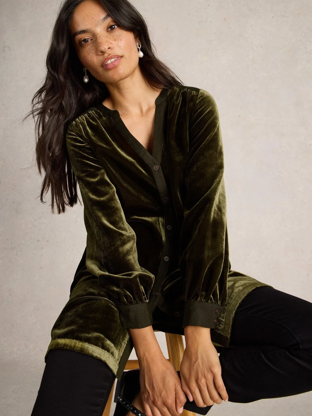 Samttunika Olive - Khaki Grn - 34/R Bild 1