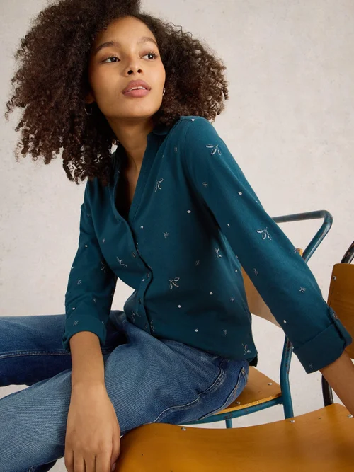 Bestickte Bluse Annie - Teal Mlt - 50 Bild 1