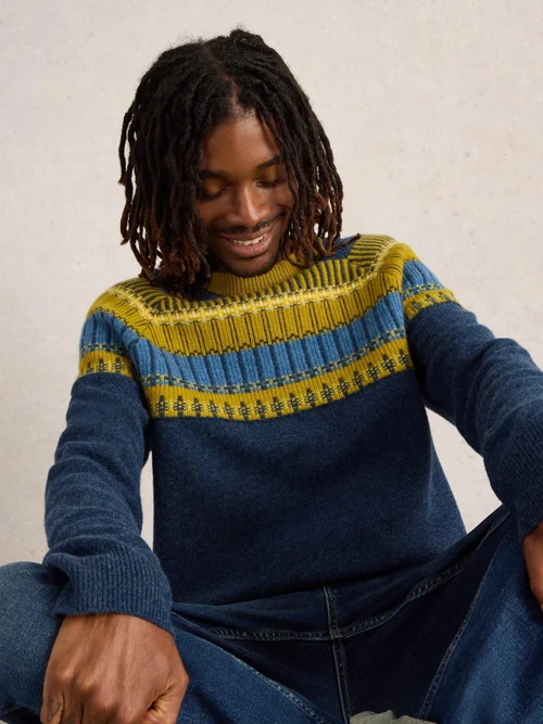 Strickpullover aus Lammwollmischung - Navy Multi - XXXL Bild 1