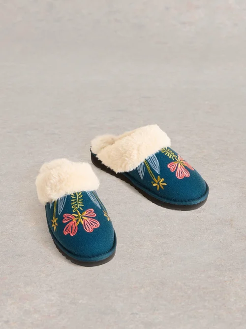 Pantoletten mit floralem Motiv - Teal Mlt - S Bild 3