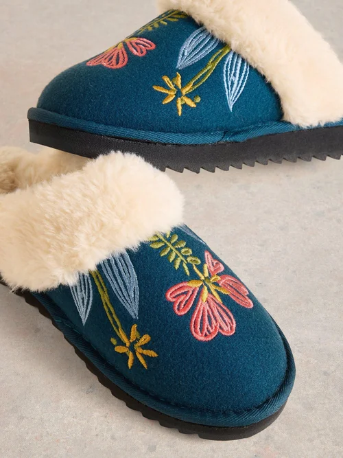 Pantoletten mit floralem Motiv - Teal Mlt - S Bild 4