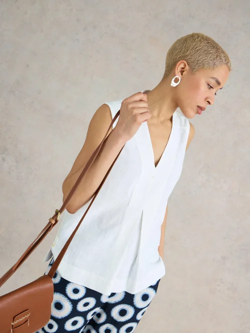 Celia Ärmellose Bluse aus Materialmix - Bril White - 52 Bild 1
