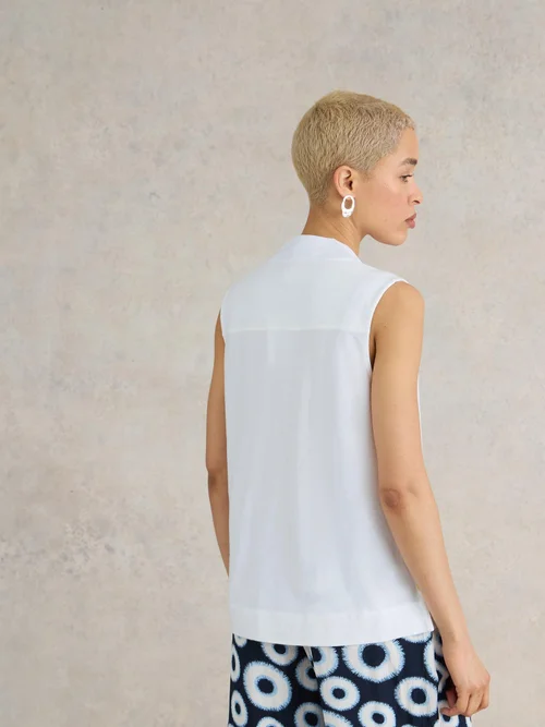Celia Ärmellose Bluse aus Materialmix - Bril White - 52 Bild 4