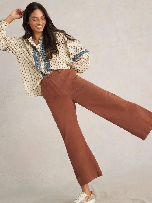 Knöchellange Hose Romy mit weitem Bein - Dark Tan - 42/R Bild 1