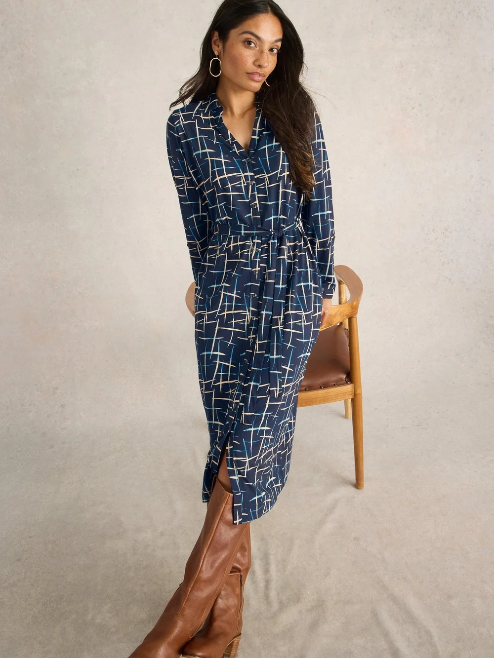 Hemdblusenkleid Annie aus Jersey - Navy Pr - 52/R Bild 1