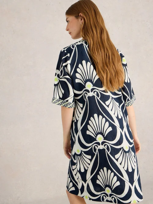 Leinenkleid Ash - Navy Pr - 38/R Bild 4