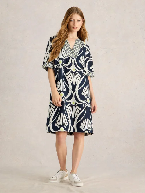 Leinenkleid Ash - Navy Pr - 38/R Bild 2