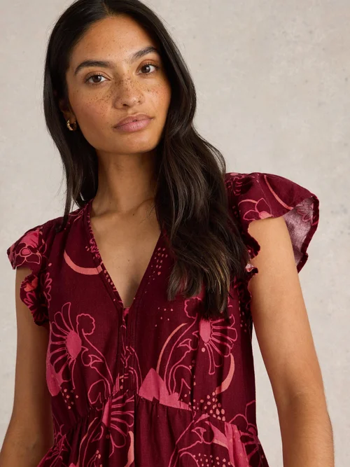 Maxikleid Lorna aus Leinenmischung - Red Mlt - 52/R Bild 3
