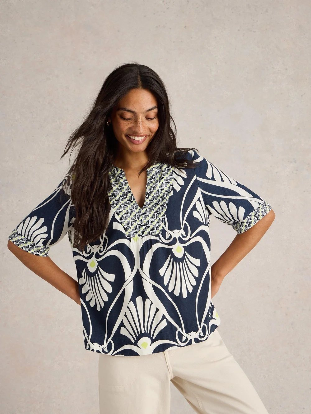 Top Ash aus Leinenmischung - Navy Pr - 52 Bild 1