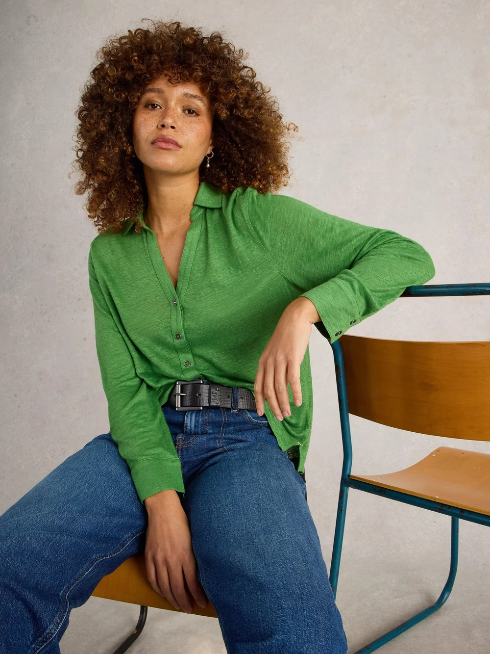 Leinenbluse Charlie - Mid Green - 52 Bild 1