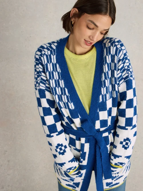 Strickjacke Geo mit Mustermix - Blue Mlt - XL Bild 3