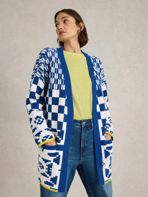 Strickjacke Geo mit Mustermix - Blue Mlt - XL Bild 1