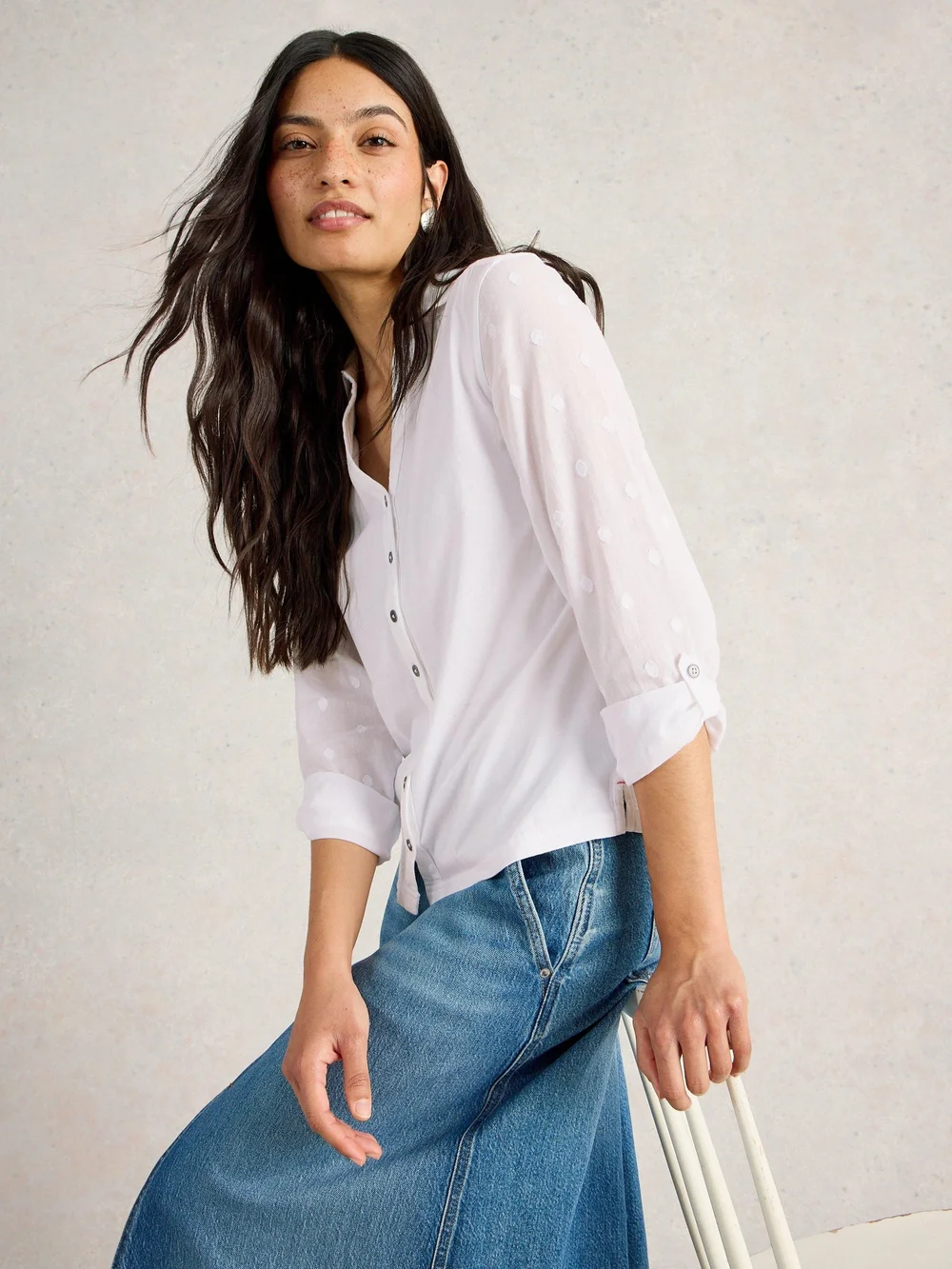 Bluse Annie aus Material-Mix - Pale Ivory - 52 Bild 1