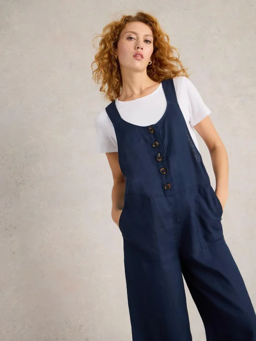 Latzhose Viola aus Leinen - Dark Navy - 52/S Bild 1