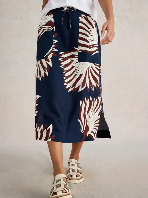 Rock Elle aus Leinenmischung - Navy Multi - 52/R Bild 1