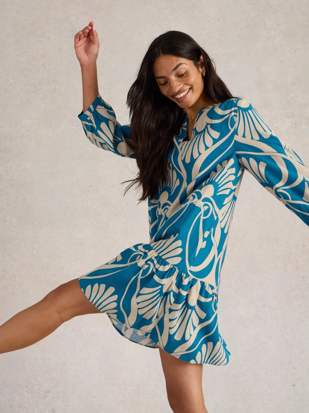 Kleid Otto aus Leinenmischung - Blue Pr - 46/R Bild 1