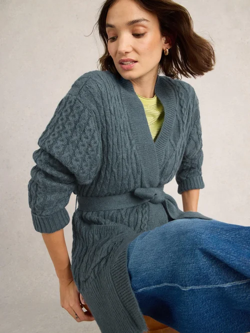 Strickjacke mit Bindegürtel - Mid Blue - M Bild 1