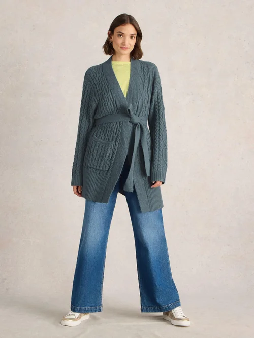 Strickjacke mit Bindegürtel - Mid Blue - M Bild 2