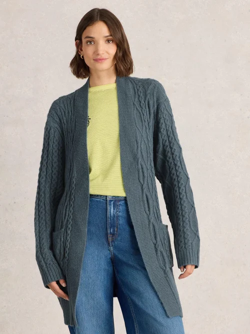 Strickjacke mit Bindegürtel - Mid Blue - M Bild 3