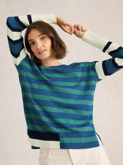 Gestreifter Pullover Olive - Blue Mlt - 52 Bild 1