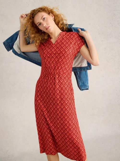 Jerseykleid Ellie aus Leinenmischung - Red Mlt - 52/R Bild 1