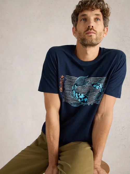 T-Shirt Abersoch mit Koi-Motiv - Navy Pr - XXXL Bild 1