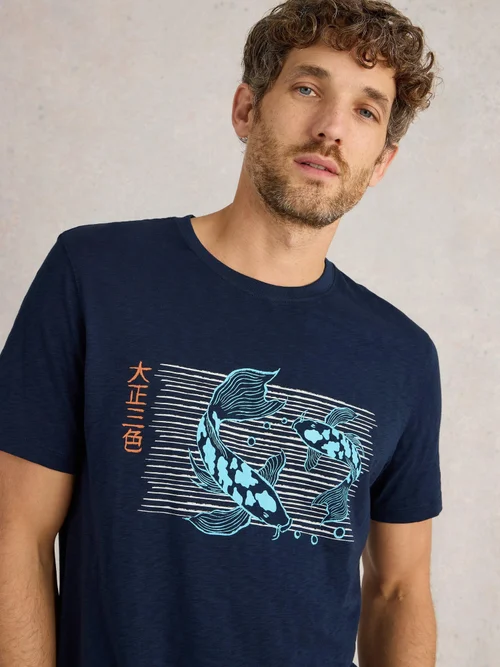 T-Shirt Abersoch mit Koi-Motiv - Navy Pr - XXXL Bild 3