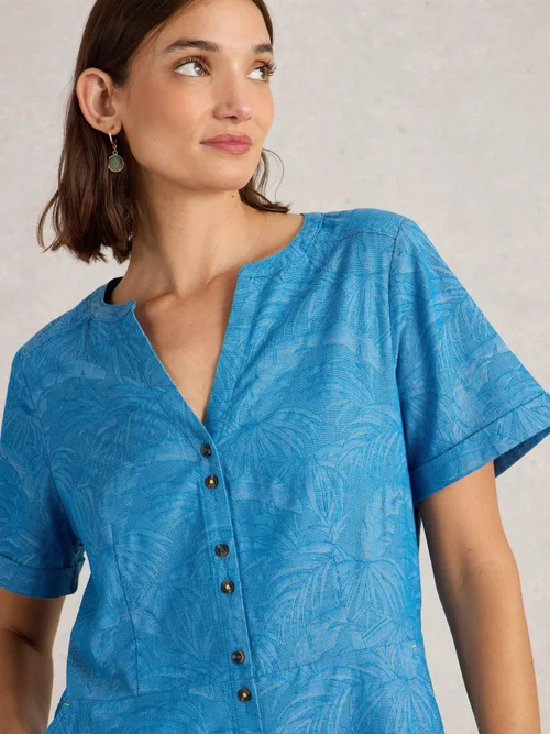 Kleid Iris aus Baumwoll-Jacquard - Chamb Blue - 52/R Bild 3