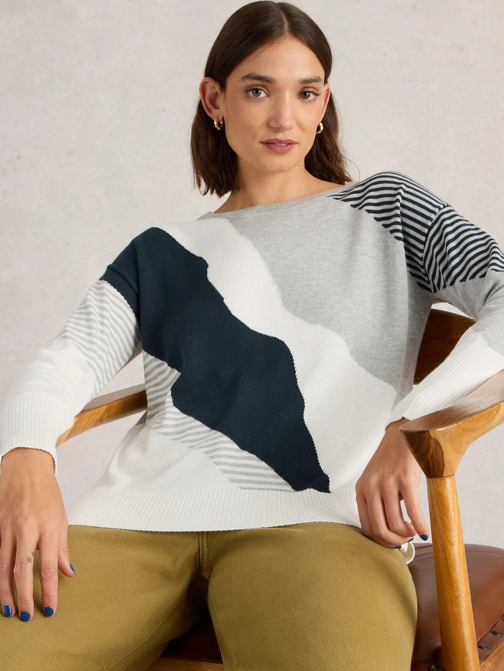 Pullover Olive mit abstraktem Muster - Grey Mlt - 52 Bild 1