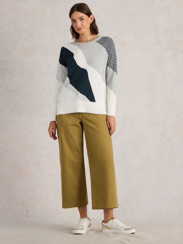 Pullover Olive mit abstraktem Muster