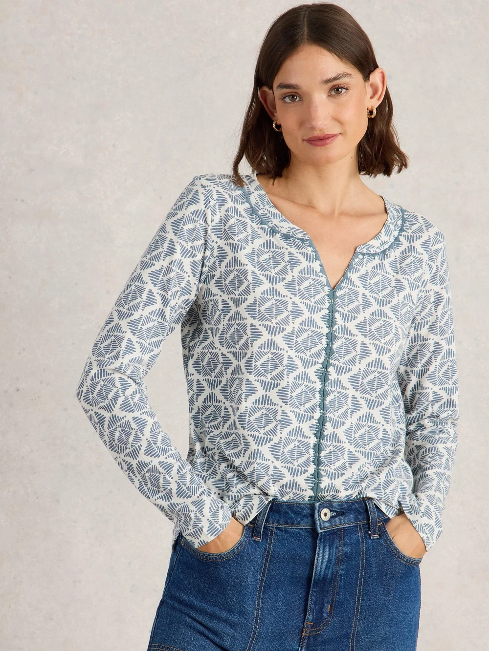 Besticktes Langarmshirt Nelly - Blue Pr - 50 Bild 1