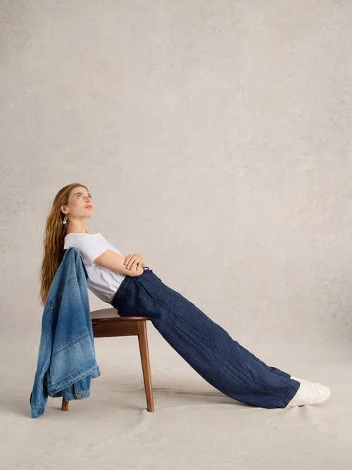 Leinenhose Belle mit weitem Bein - Navy Multi - 40/R Bild 1