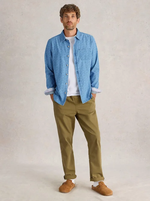 Langarmhemd mit Blätterprint - Chamb Blue - XXXL Bild 2