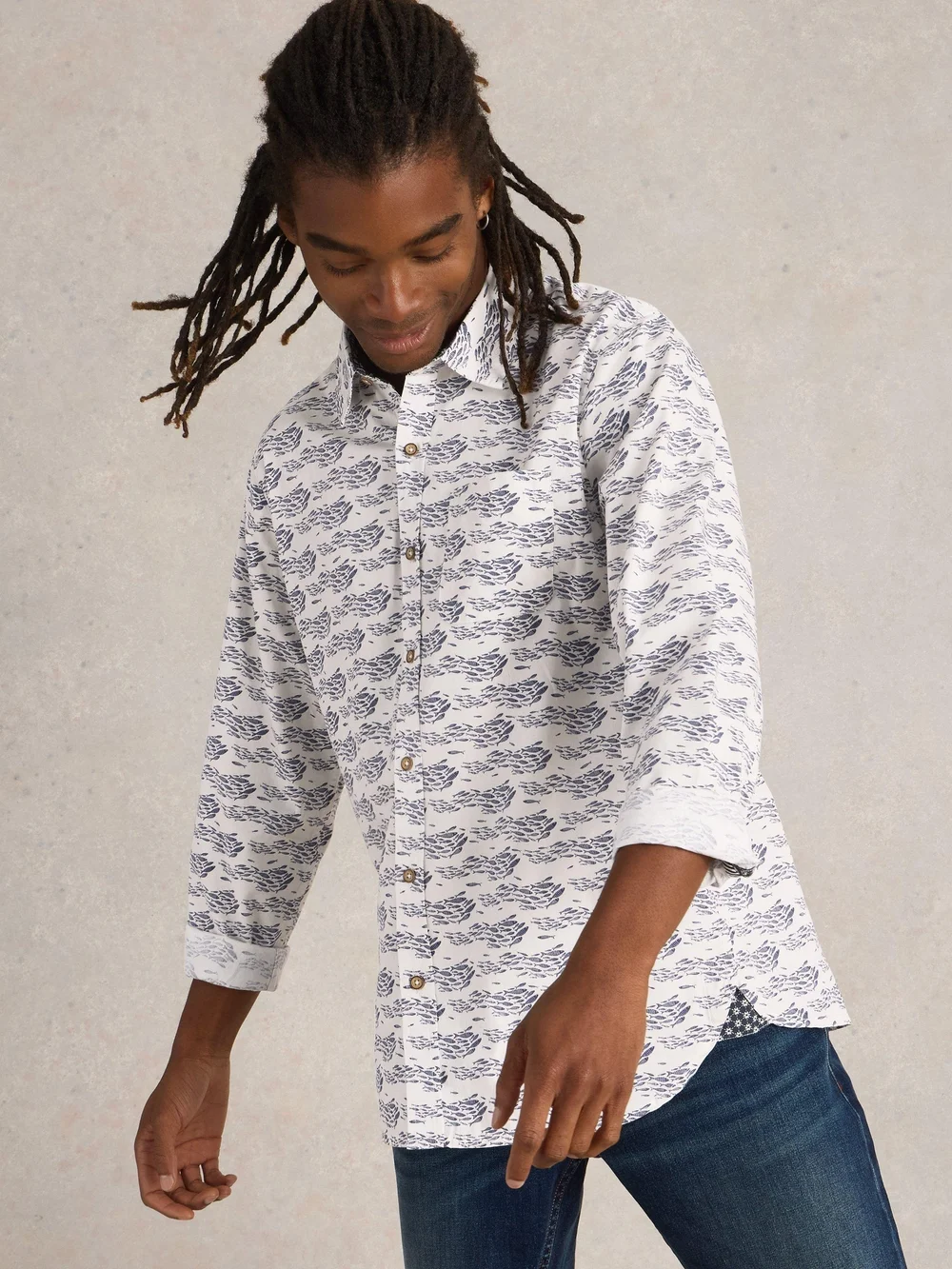 Hemd Finsbury mit Fisch-Print - White Pr - XXXL Bild 1