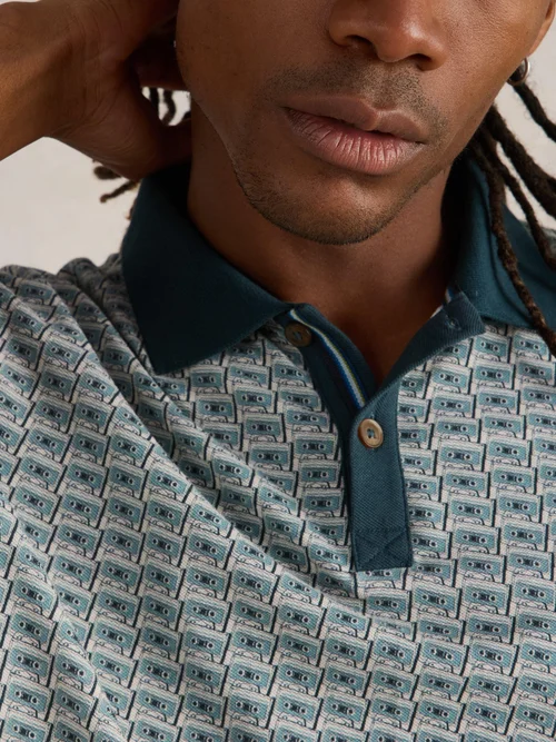 Polohemd mit Kassettenprint - Teal Pr - XXXL Bild 3