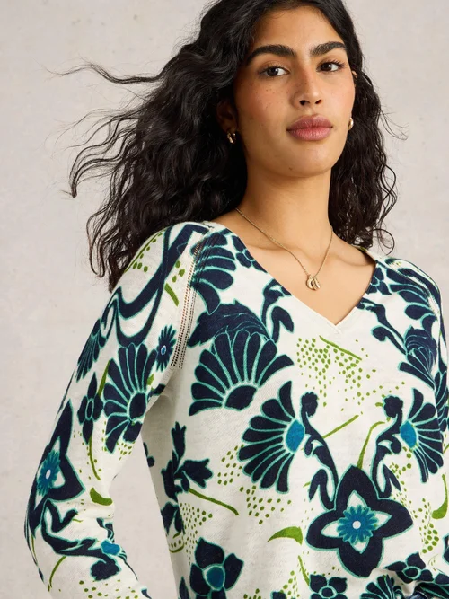 Bedruckter Pullover Naria aus Leinenmischung - Blue Pr - 52 Bild 3