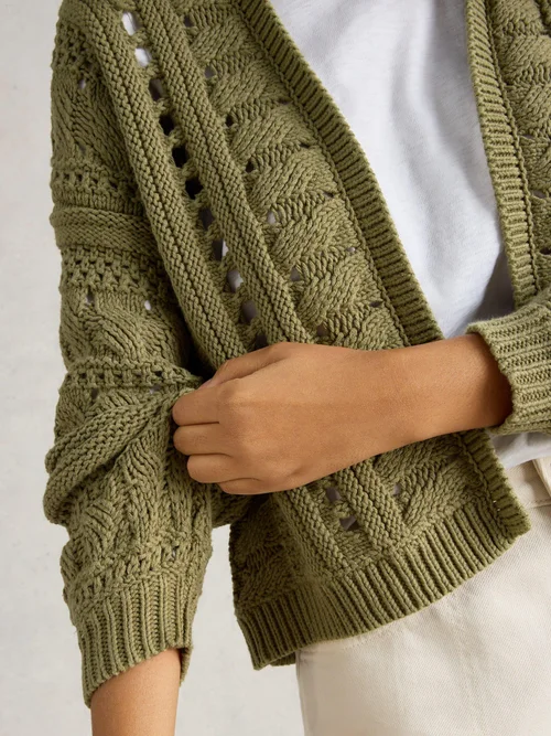 Casey Strickjacke mit Häkelmuster - Khaki Grn - XL Bild 3