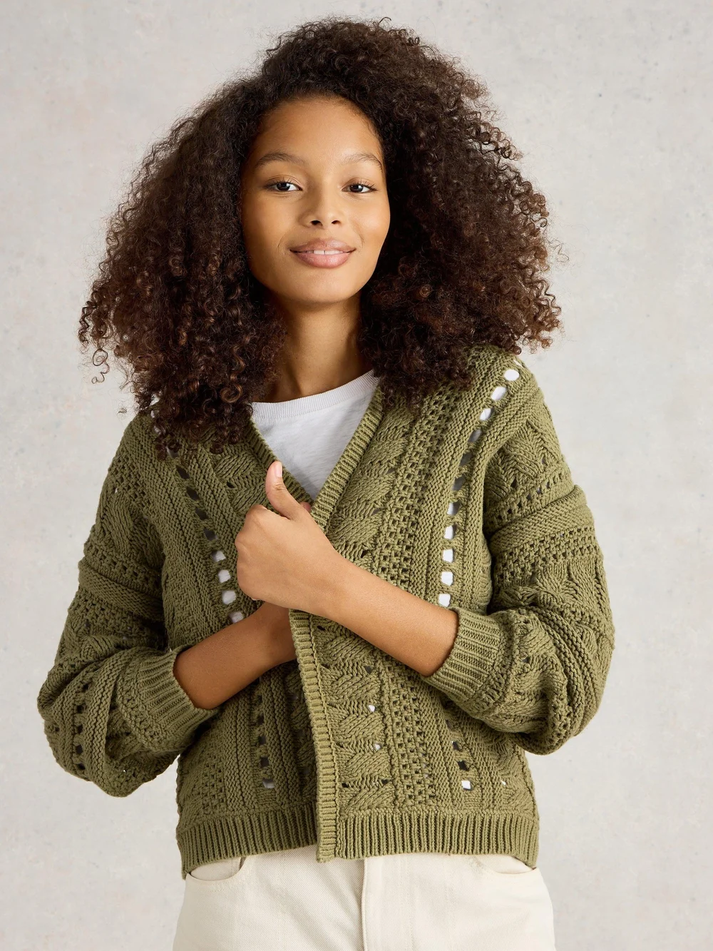 Casey Strickjacke mit Häkelmuster - Khaki Grn - XL Bild 1