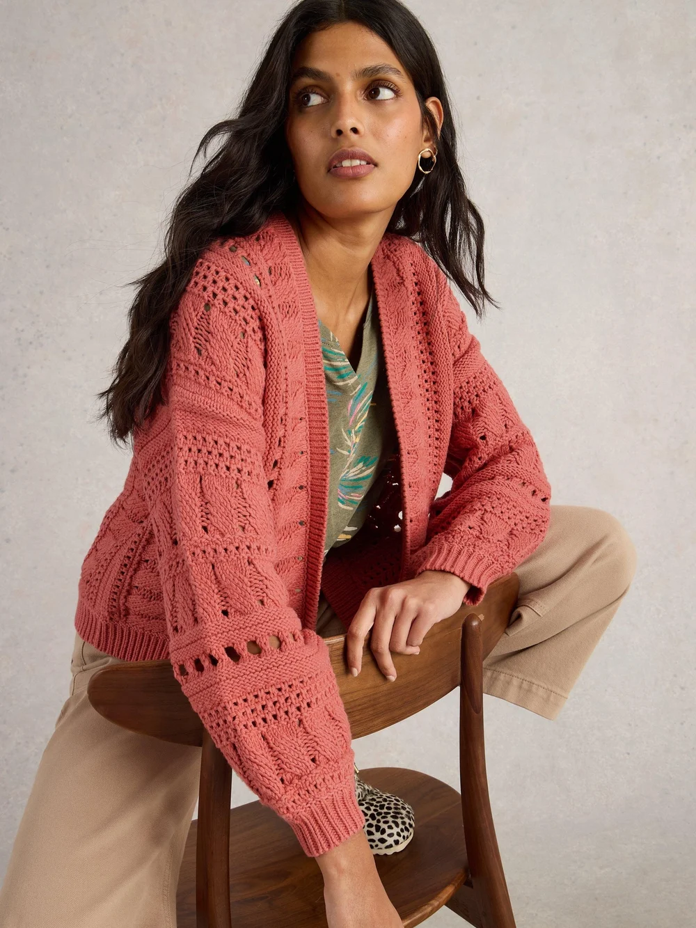 Casey Strickjacke mit Häkelmuster - Mid Coral - XL Bild 1