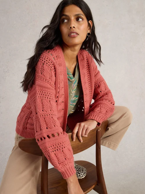 Casey Strickjacke mit Häkelmuster - Mid Coral - XL Bild 1