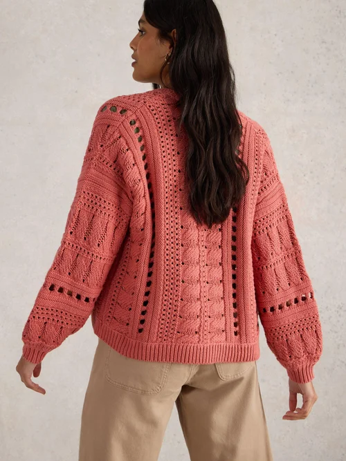 Casey Strickjacke mit Häkelmuster - Mid Coral - XL Bild 4