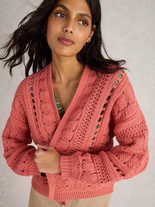 Casey Strickjacke mit Häkelmuster - Mid Coral - XL Bild 3