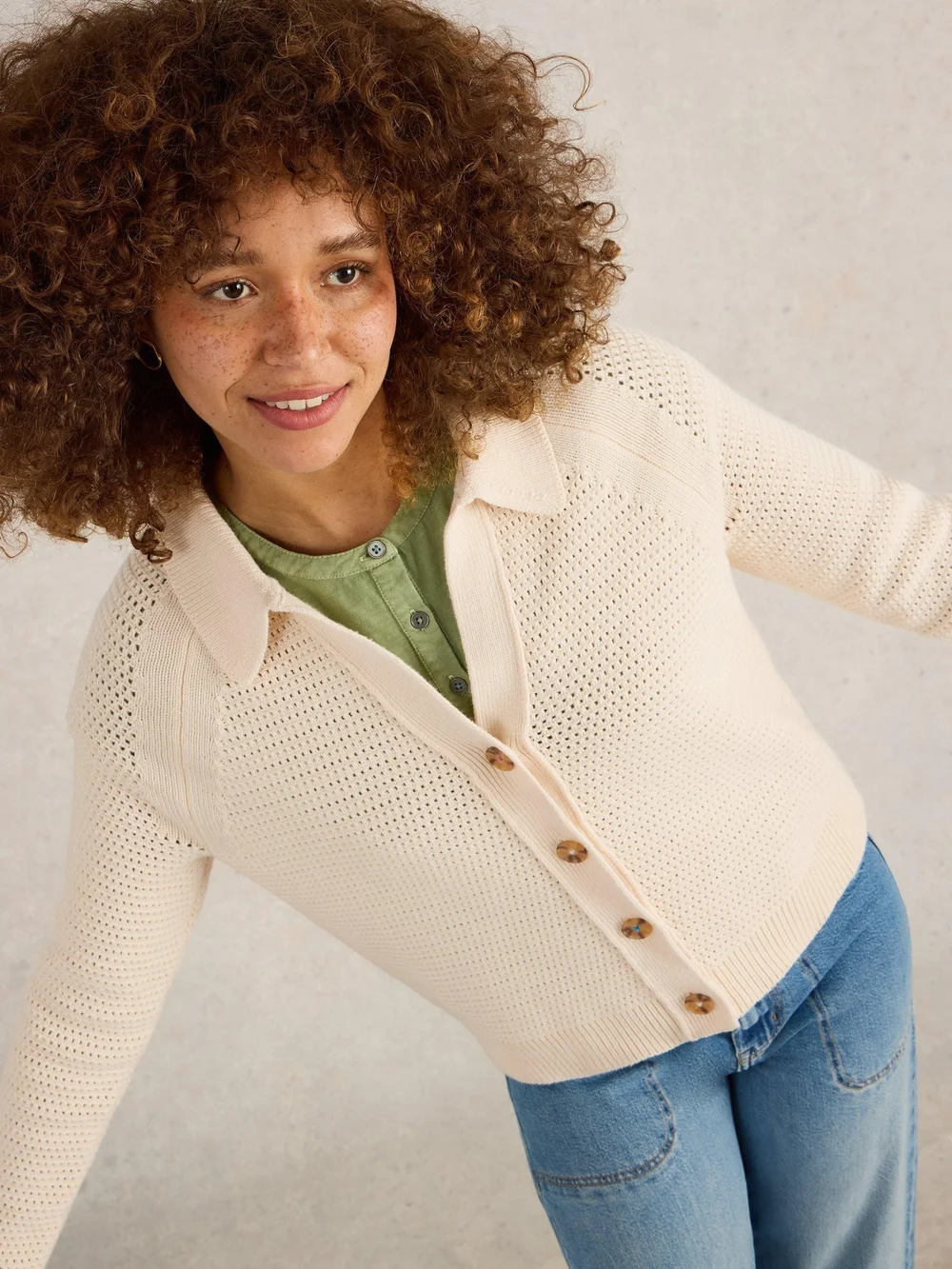 Strickjacke Chaterly mit Kragen - Nat White - M Bild 1